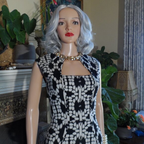 Lela Rose Black & White Print Sheath Dress Size 2 - Picture 6 of 16